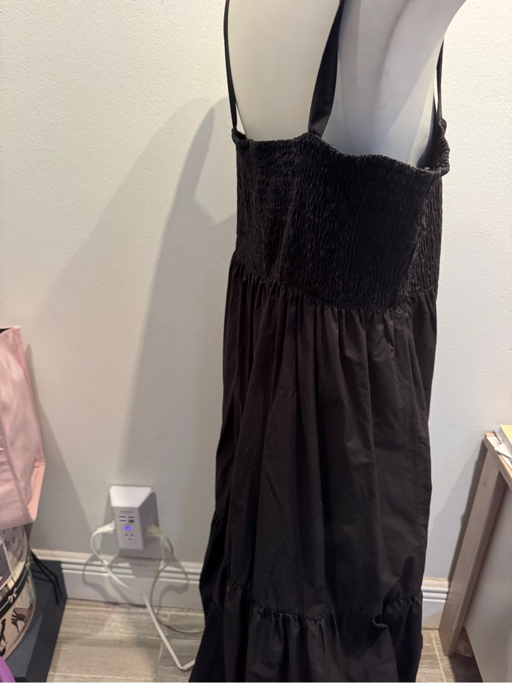 Zara Black Smocked Bodice Tiered Maxi Dress - Picture 4 of 5